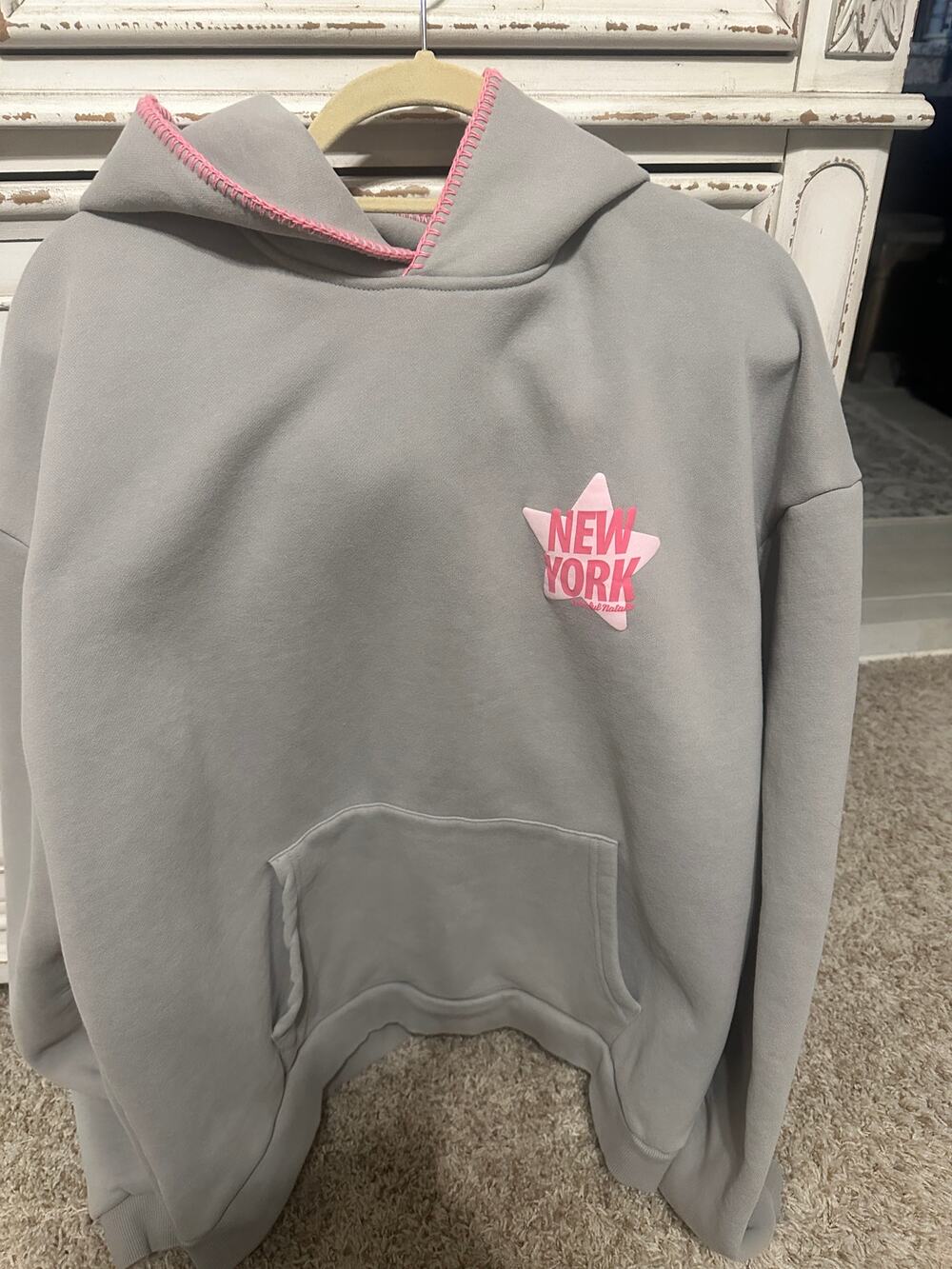 COLORFUL NATALIE NEW YORK STAR GREY STITCHED PUFF HOODIE